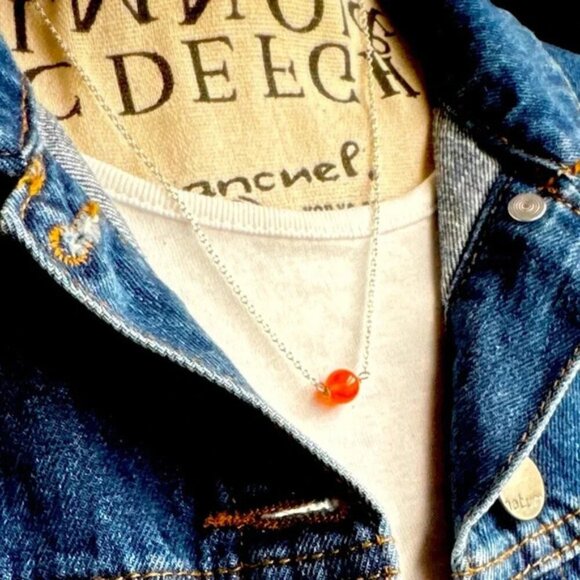 Simple orange jade ball pendant 925 silver dainty necklace - Picture 1 of 2